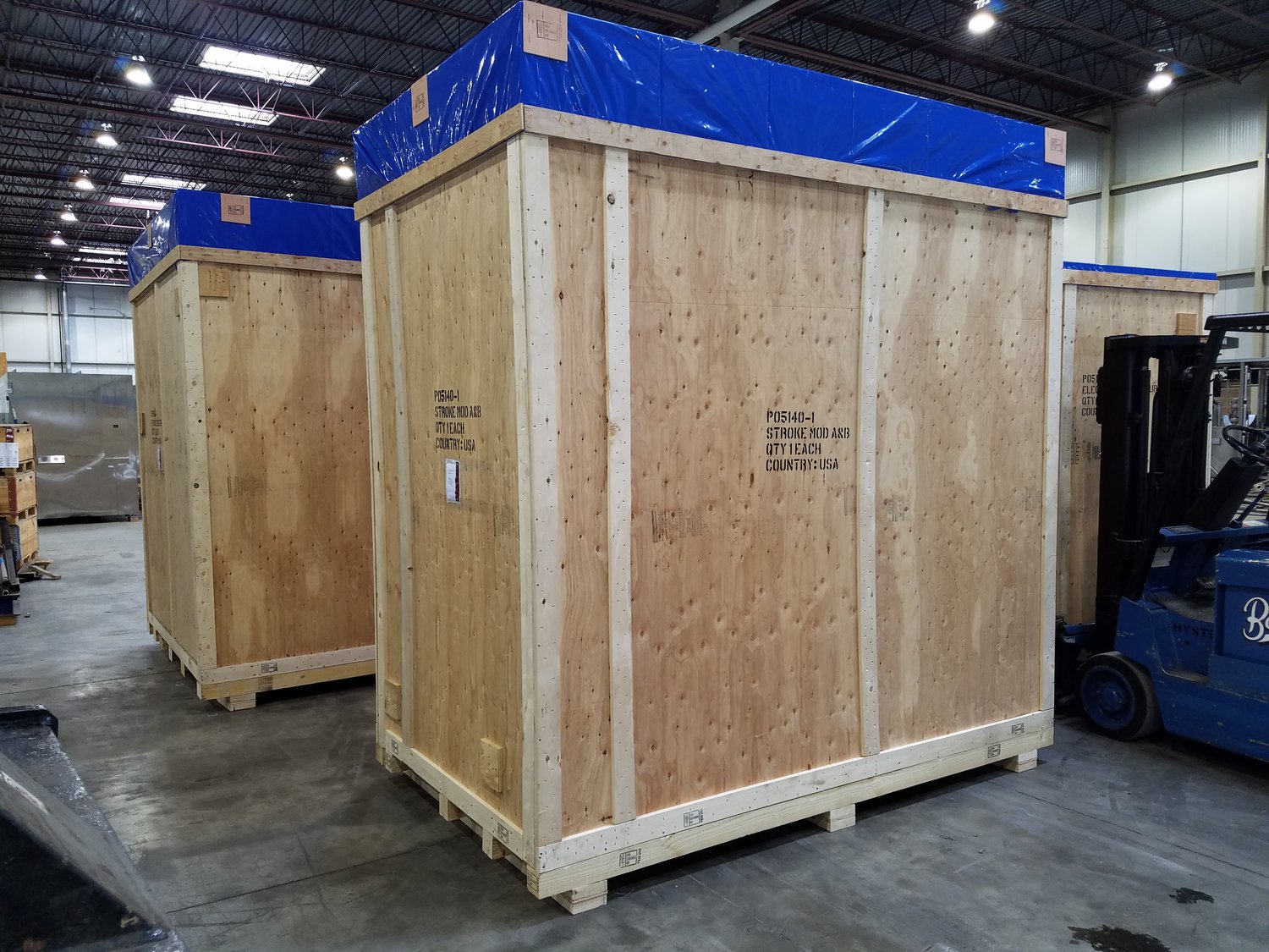 Large machinery crated for shipment